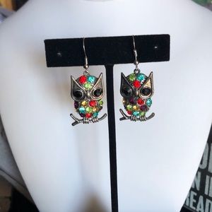 Owl Rhinestone Dangle Earrings